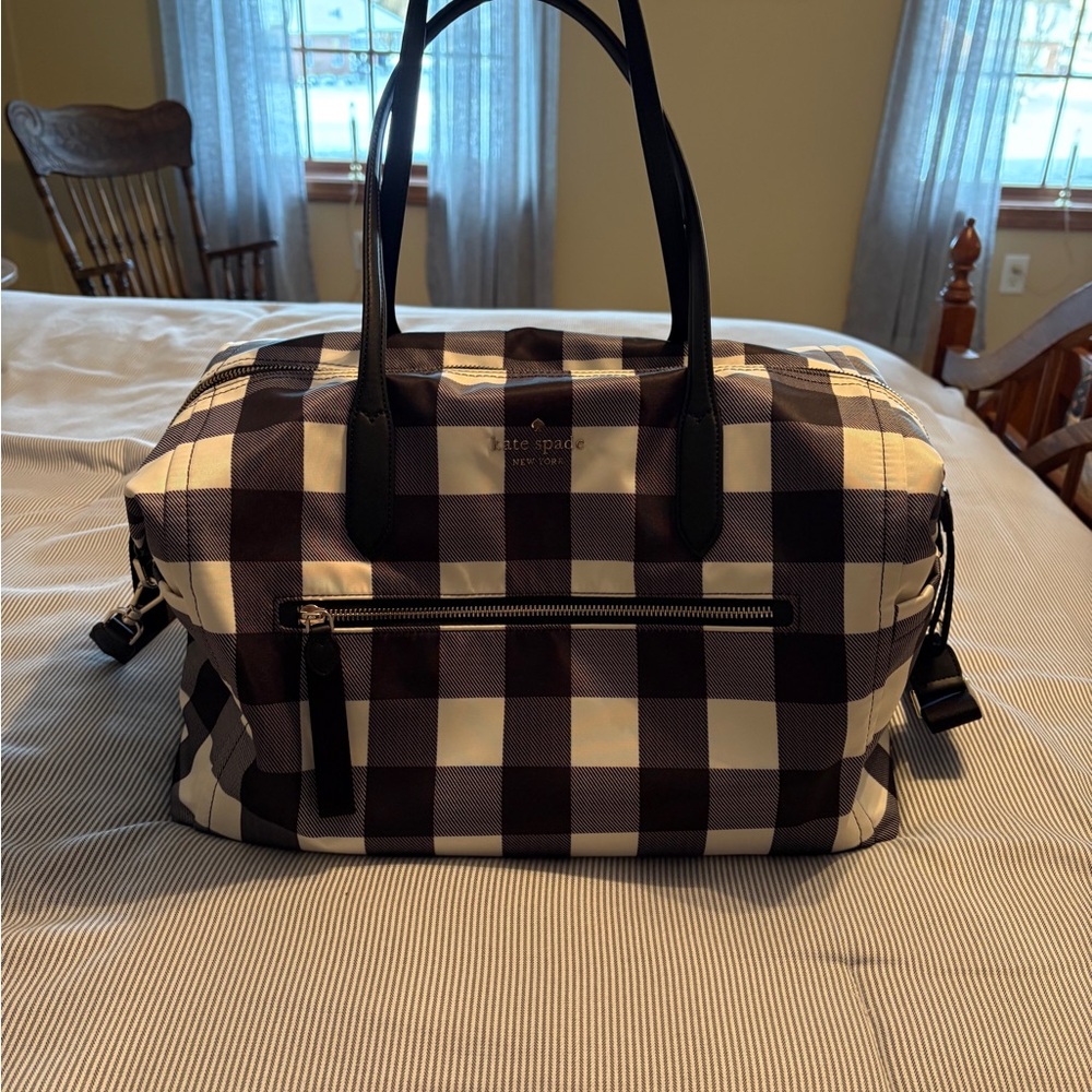 Kate Spade Black and White Plaid Duffel Bag